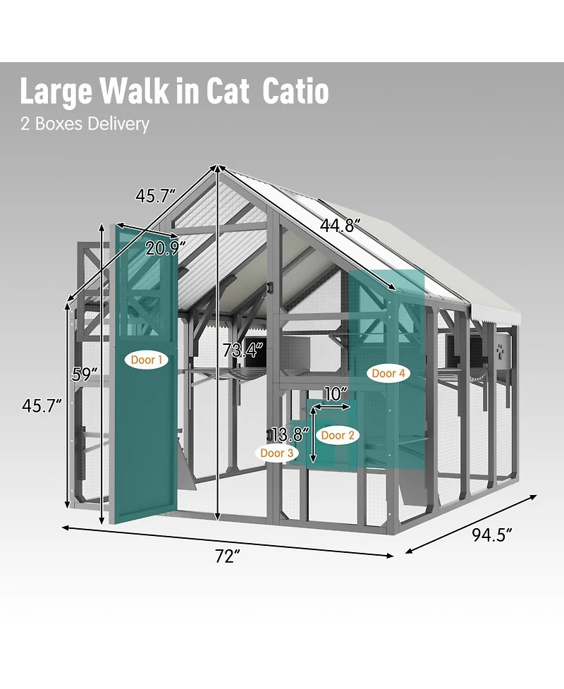 6thdruple Extra Large Outdoor Cat House, Walk-In Catio with Roof, Bridges, Platforms, Boxes