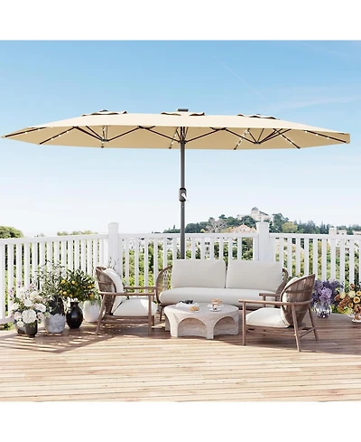 gaomon 15 Ft Patio Umbrella with Solar lights and Base Included for Garden, Pool, Deck