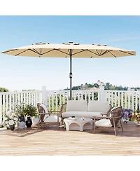 gaomon 15 Ft Patio Umbrella with Solar lights and Base Included for Garden, Pool, Deck