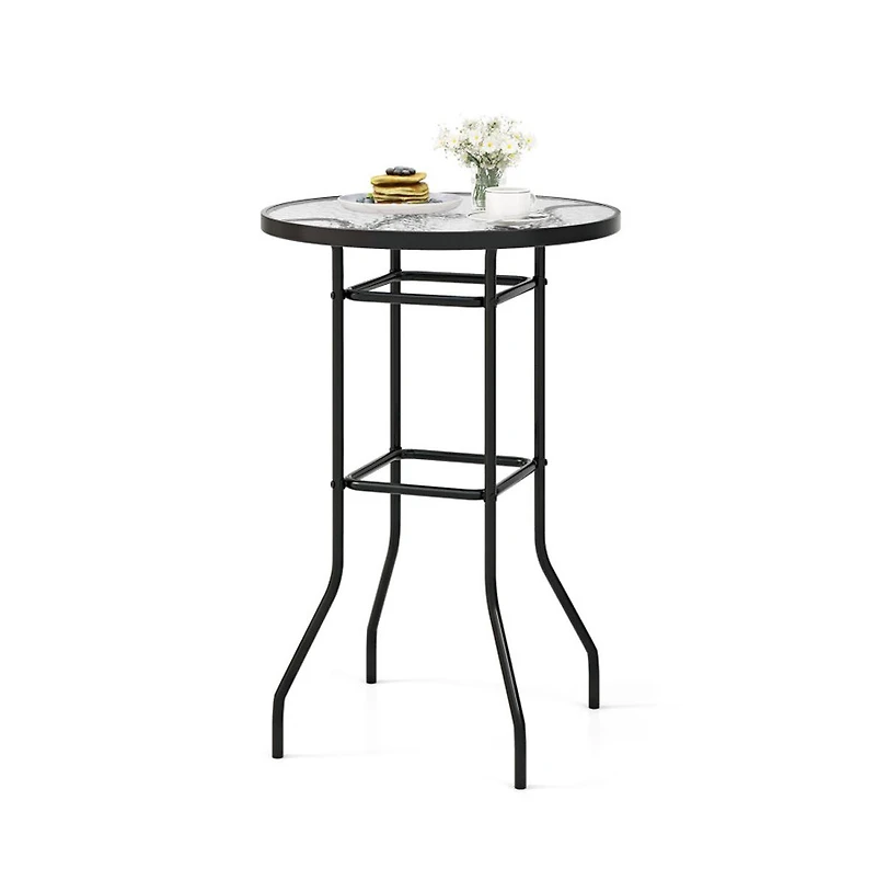 Boyel Living 38 Inch Patio Bar Table with Tempered Glass Tabletop