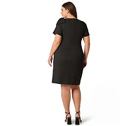 Adrianna Papell Plus Crewneck Pleated Sheath Dress