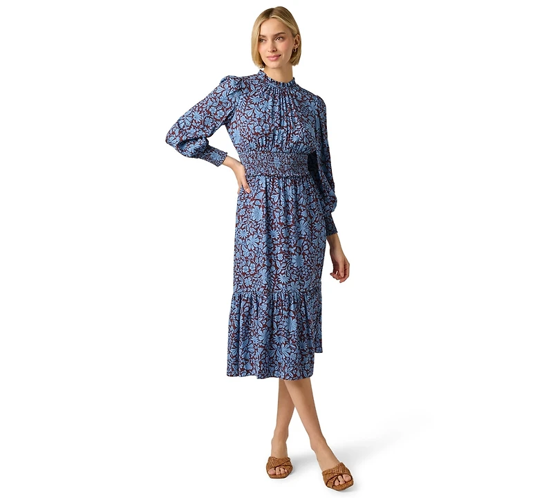 Adrianna Papell Women's Printed Smocked Midi Dress