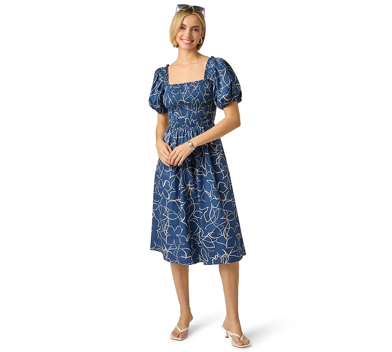 Adrianna Papell Women's Printed Smocked Midi Dress