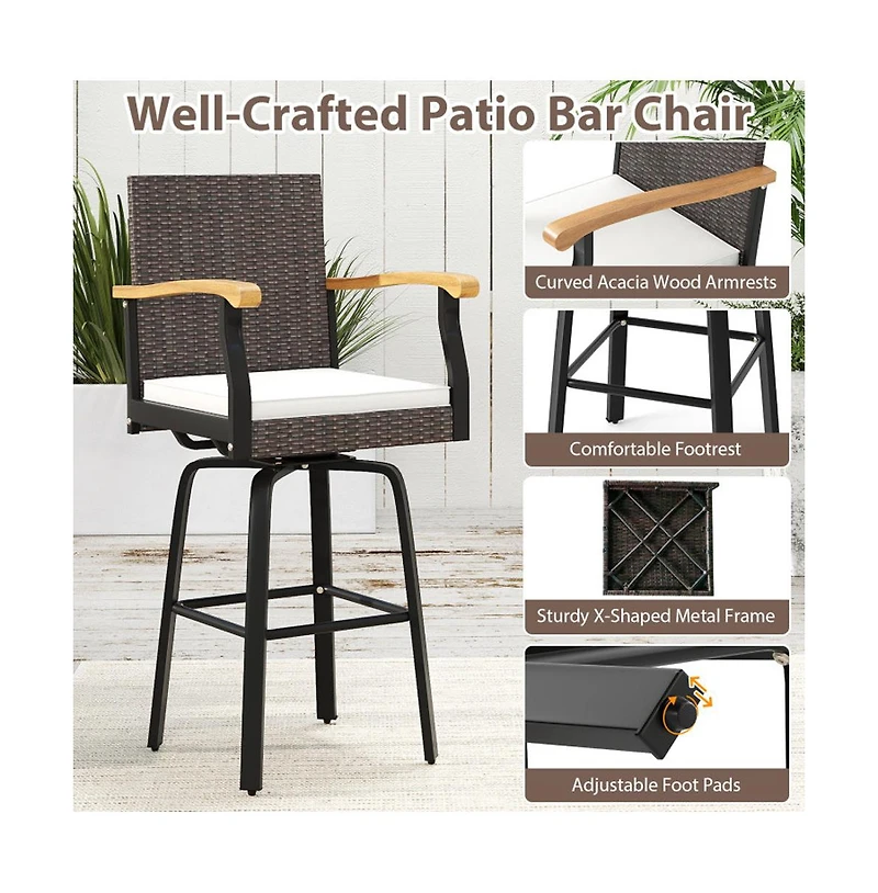 Boyel Living One Outdoor 360 degree Swivel Bar Stool with Cushion and Acacia Wood Armrests