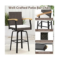 Boyel Living One Outdoor 360 degree Swivel Bar Stool with Cushion and Acacia Wood Armrests