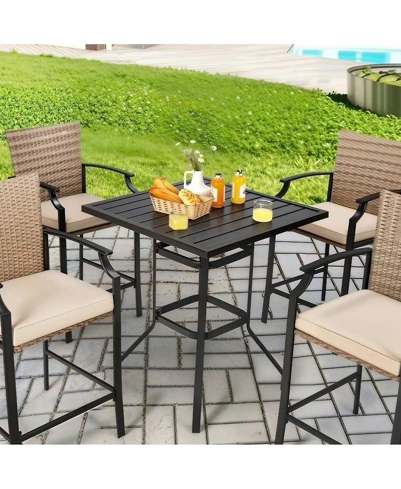 Boyel Living 32 Inches Outdoor Steel Square Bar Table with Powder-Coated Tabletop