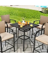 Boyel Living 32 Inches Outdoor Steel Square Bar Table with Powder-Coated Tabletop