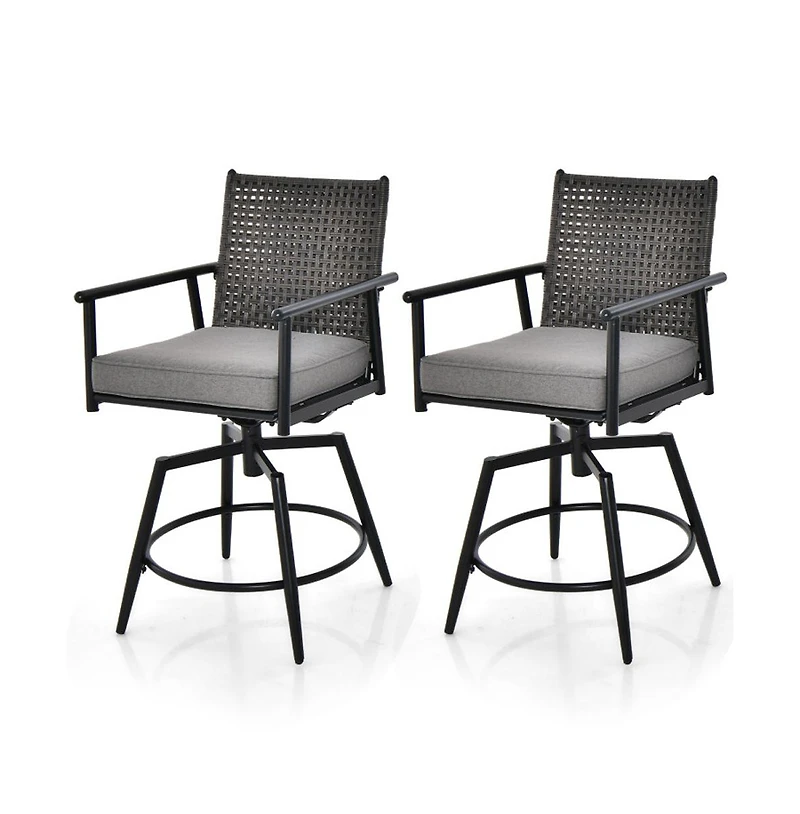 Boyel Living 360 Degree Swivel Bar Stool Set of 2 with Metal Frame and Pe Rattan Backrest