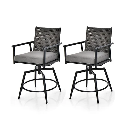 Boyel Living 360 Degree Swivel Bar Stool Set of 2 with Metal Frame and Pe Rattan Backrest