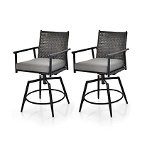 Boyel Living 360 Degree Swivel Bar Stool Set of 2 with Metal Frame and Pe Rattan Backrest