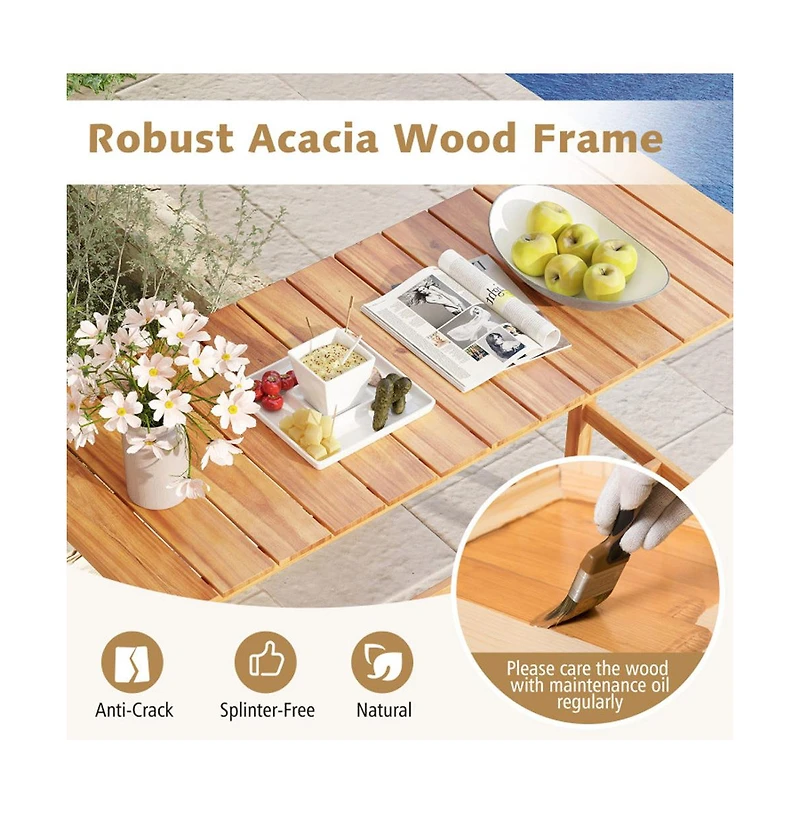 Boyel Living Acacia Wood Counter Height Table with Slatted Tabletop and Footrest Crossbar