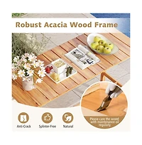 Boyel Living Acacia Wood Counter Height Table with Slatted Tabletop and Footrest Crossbar