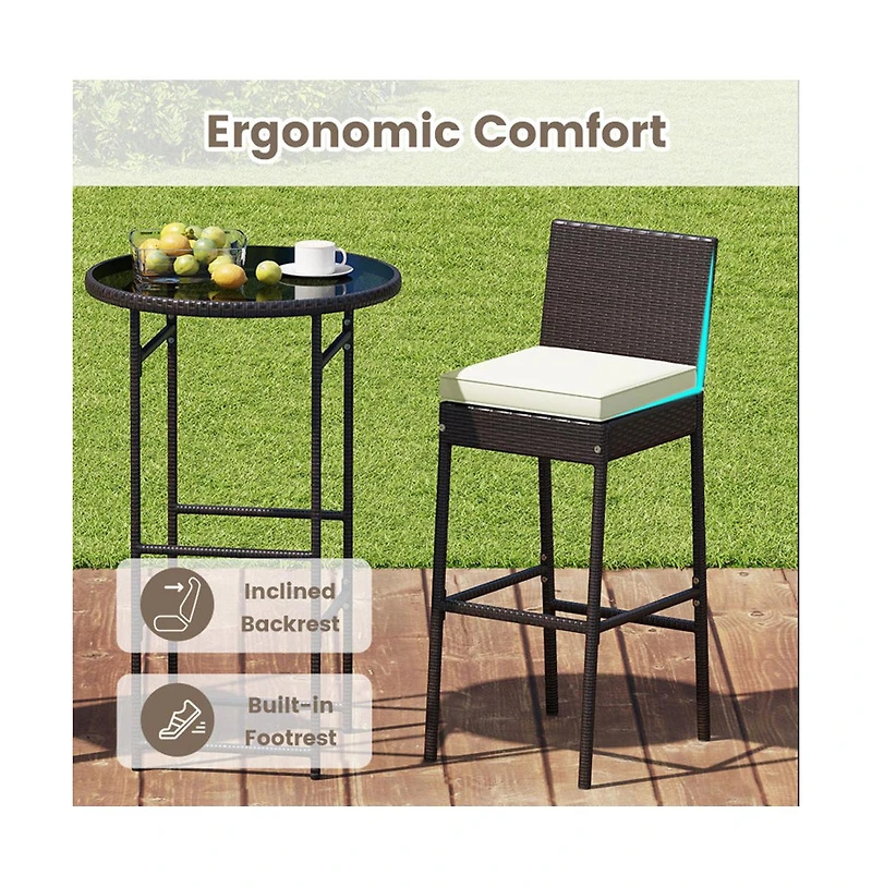 Boyel Living 3 Piece Outdoor Bar Set Patio Heavy-Duty Metal Barstool and Table Set