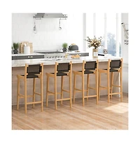 Boyel Living 30 Inch Rattan Teak Wood Bar Stool with Backrest and Footrest
