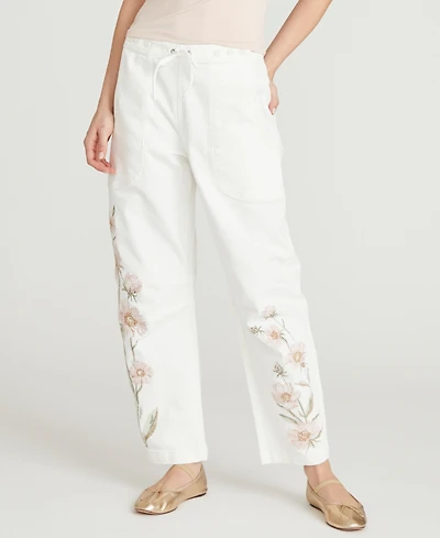 Driftwood Women's Twyla Barrel Floral Embroidered Jeans