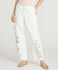 Driftwood Women's Twyla Barrel Floral Embroidered Jeans