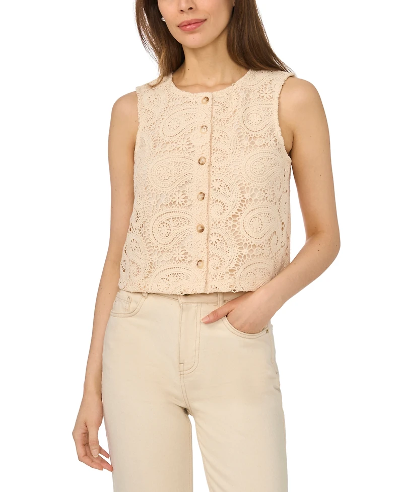 CeCe Women's Front-Button Crewneck Vest Top