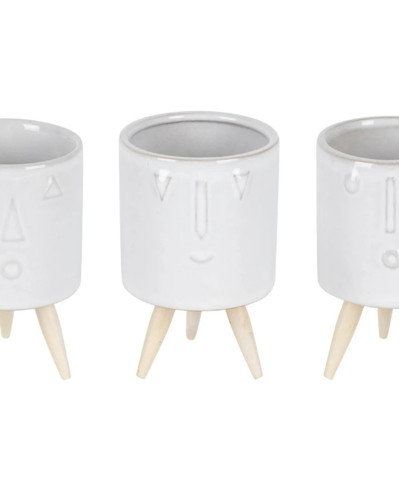 Slickblue Porcelain Face Planter With Wooden Legs (Set of 3)