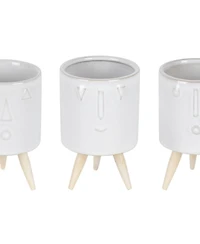 Slickblue Porcelain Face Planter With Wooden Legs (Set of 3)