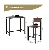 Boyel Living 3 Piece Bar Table Set with Backrest and Footrest for Small Space