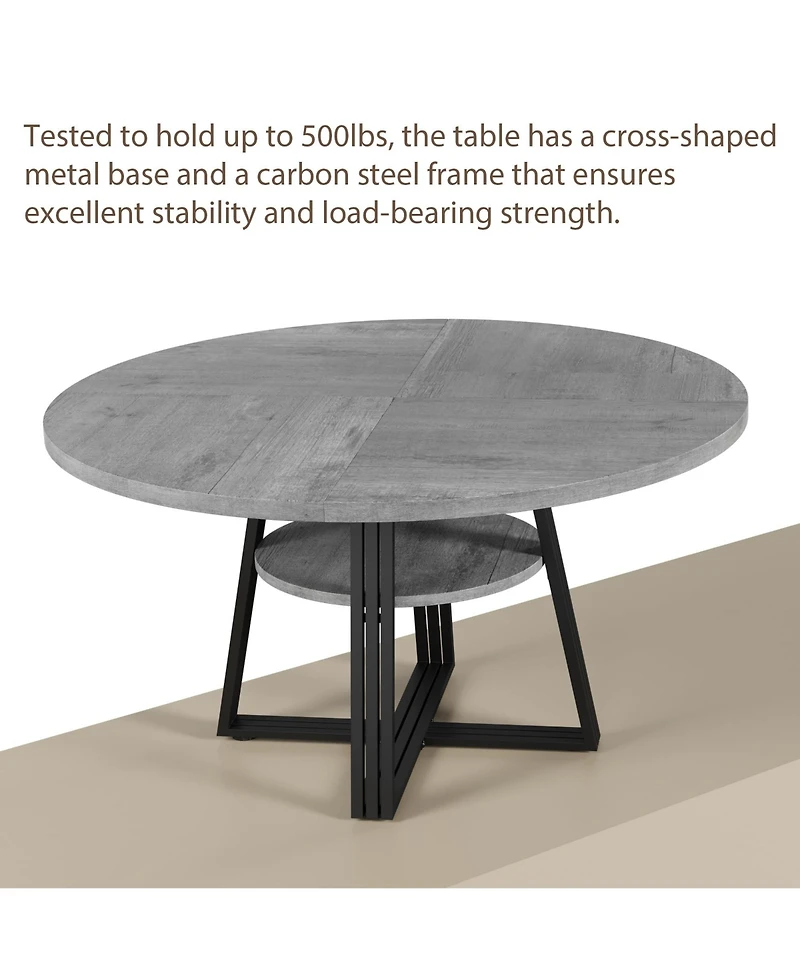 homfan Round Dining Table for 4 to 6 with Pedestal Base, Farmhouse Kitchen Small Spaces