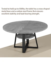 homfan Round Dining Table for 4 to 6 with Pedestal Base, Farmhouse Kitchen Small Spaces