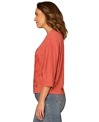 Democracy Petite Scoop Neck Embroidered Knit Top