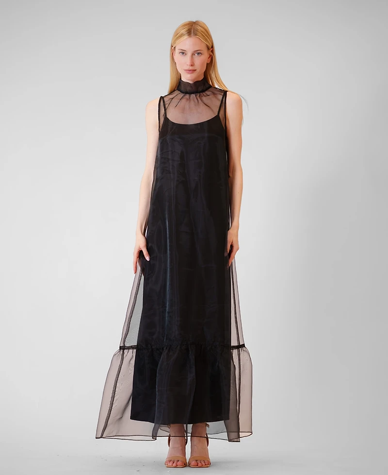 julia jordan Women's Polyester High Neck Overlay Dress