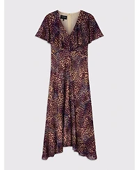 Whistles Women's Orchid Print V-Neck Midi Dress