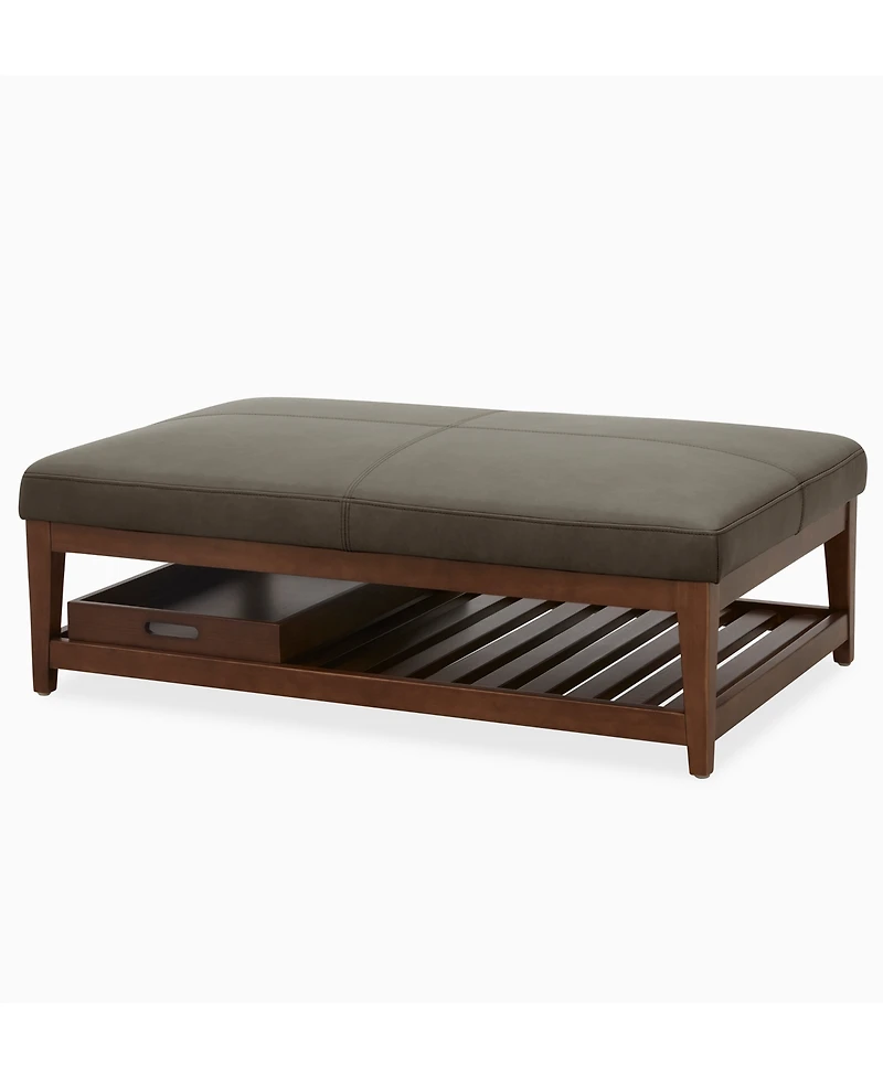 Jacey 17" Leather Rectangle Wood Tray Ottoman