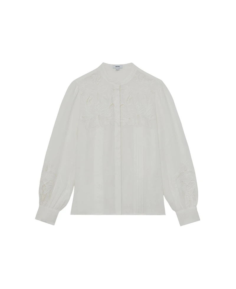 Reiss Women's Linen Embroidered Blouse Shirt