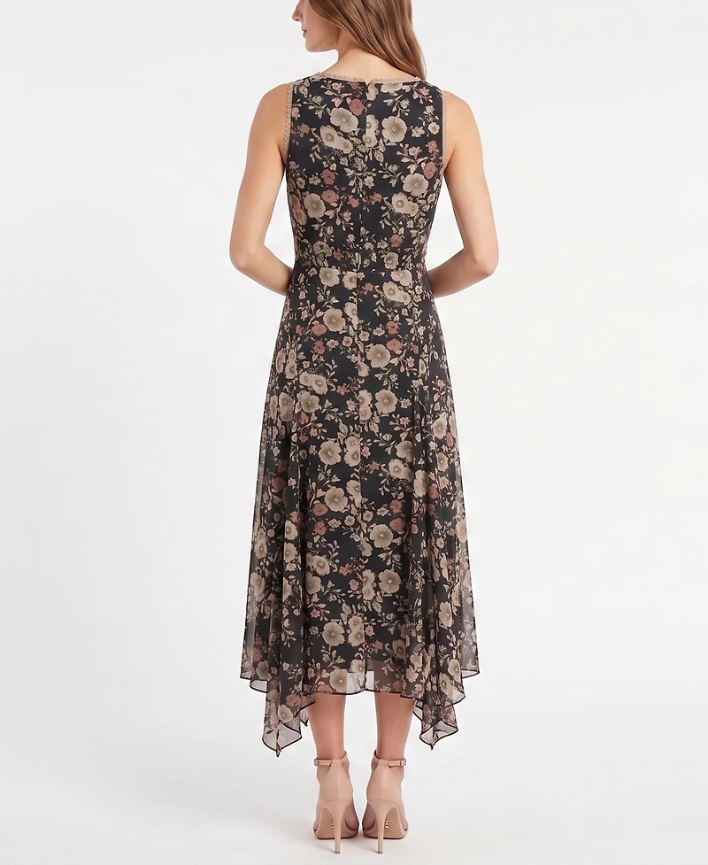 Taylor Women's Lyocell-Blend Handkerchief Hem Floral Dress