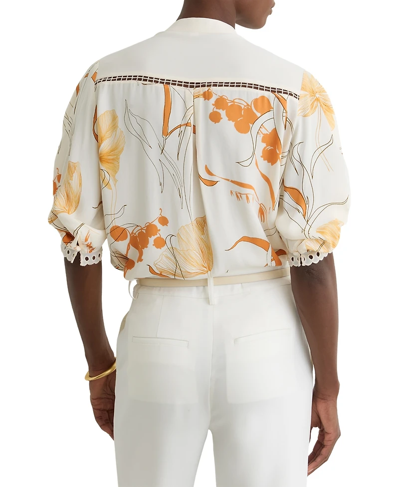 Reiss Women's Floral-Print Lace-Trim Shirt