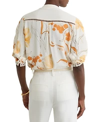 Reiss Women's Floral-Print Lace-Trim Shirt