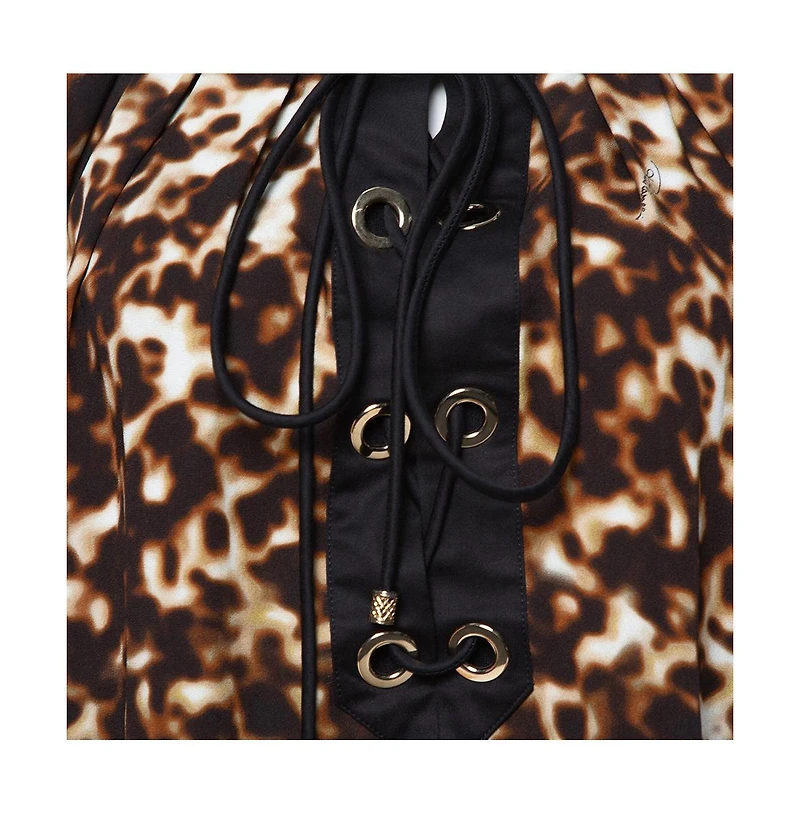 Pre-Owned Roberto Cavalli Women's Printed Silk Crepe Tie Front Blouse