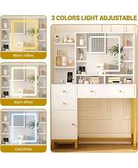 gaomon Makeup Vanity with Led Mirror & Charging Station, Acrylic Top, 3 Drawers, Shelves & Cabinet