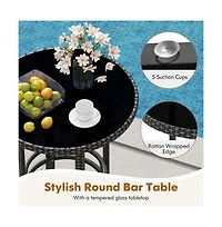 Boyel Living 3-Piece Patio Rattan Bar Set with Tempered Glass Top for Backyard Poolside