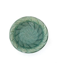 LuxenHome Aqua Green Ceramic Birdbath with Peacock Feather Design Basin, 20.47" Outdoor Garden Accent
