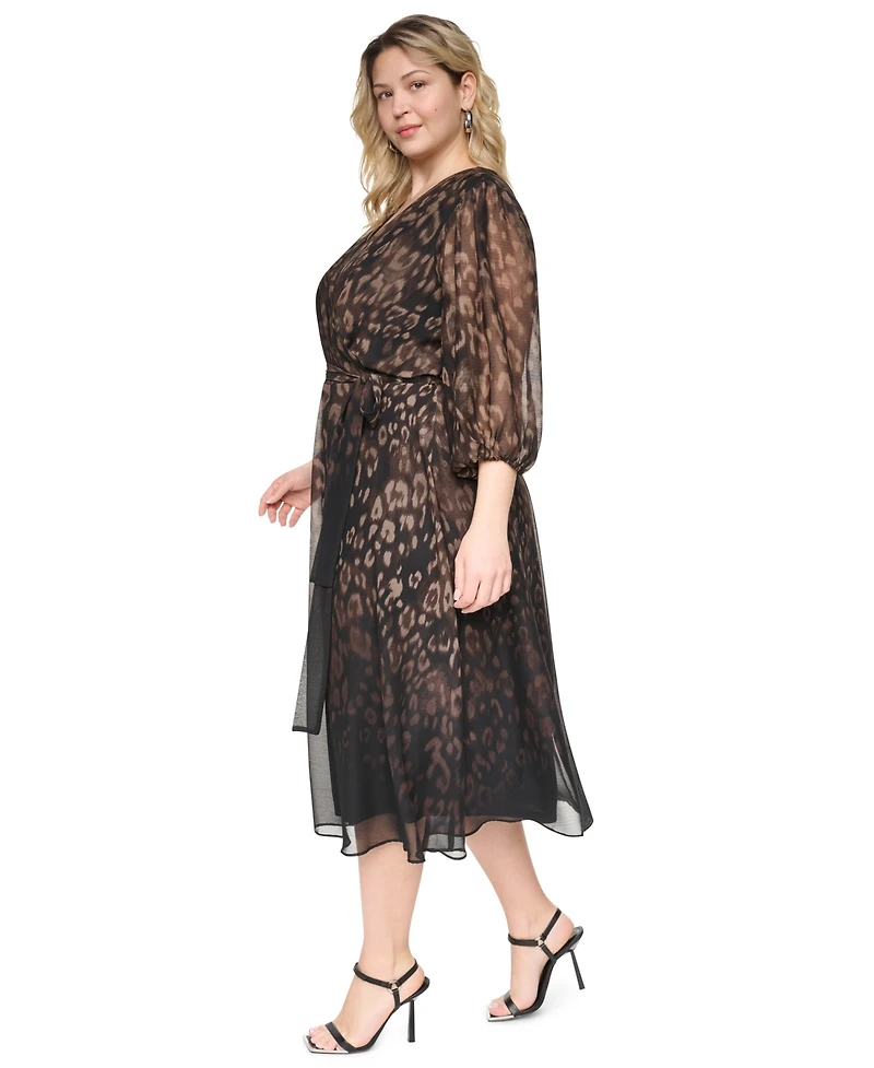Dkny Plus Printed V-Neck Midi Dress