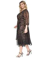 Dkny Plus Printed V-Neck Midi Dress