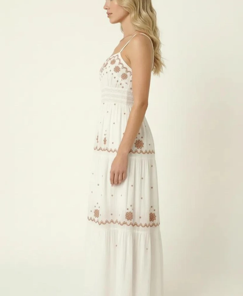 Modenaire Women's Sleeveless Embroidered Tiered Maxi Dress