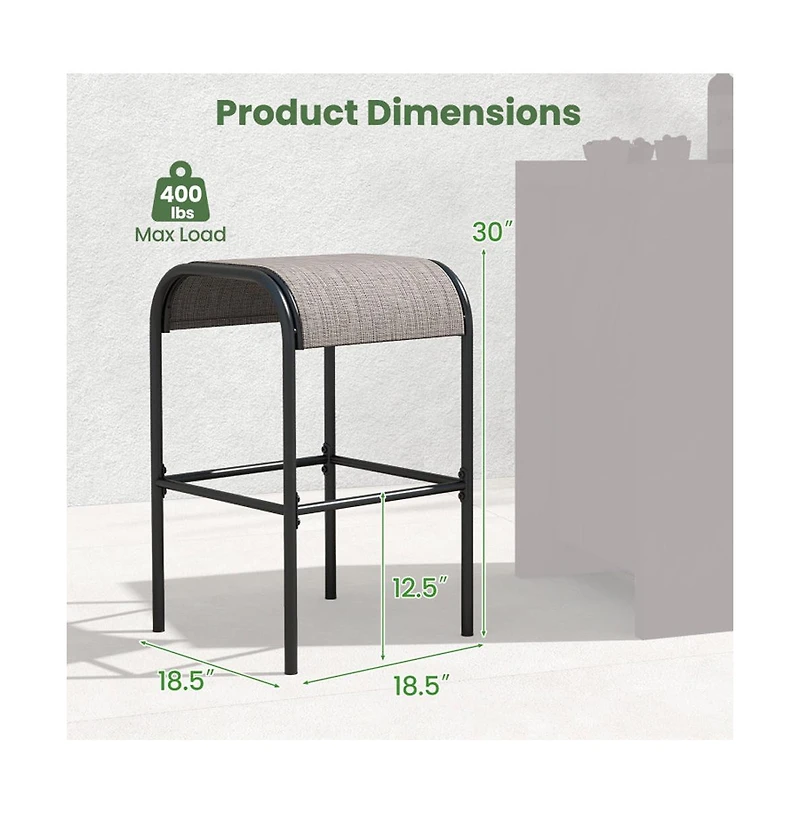Boyel Living Set of 2/4 Patio Metal Bar Stools with Curved Fabric Seat-Set of 2