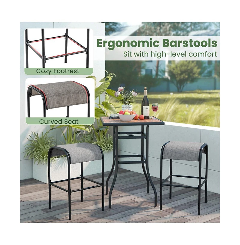 Boyel Living Set of 2/4 Patio Metal Bar Stools with Curved Fabric Seat-Set of 4