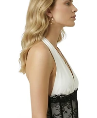 Modenaire Women's Halter Lace Corset-Waist Maxi Dress