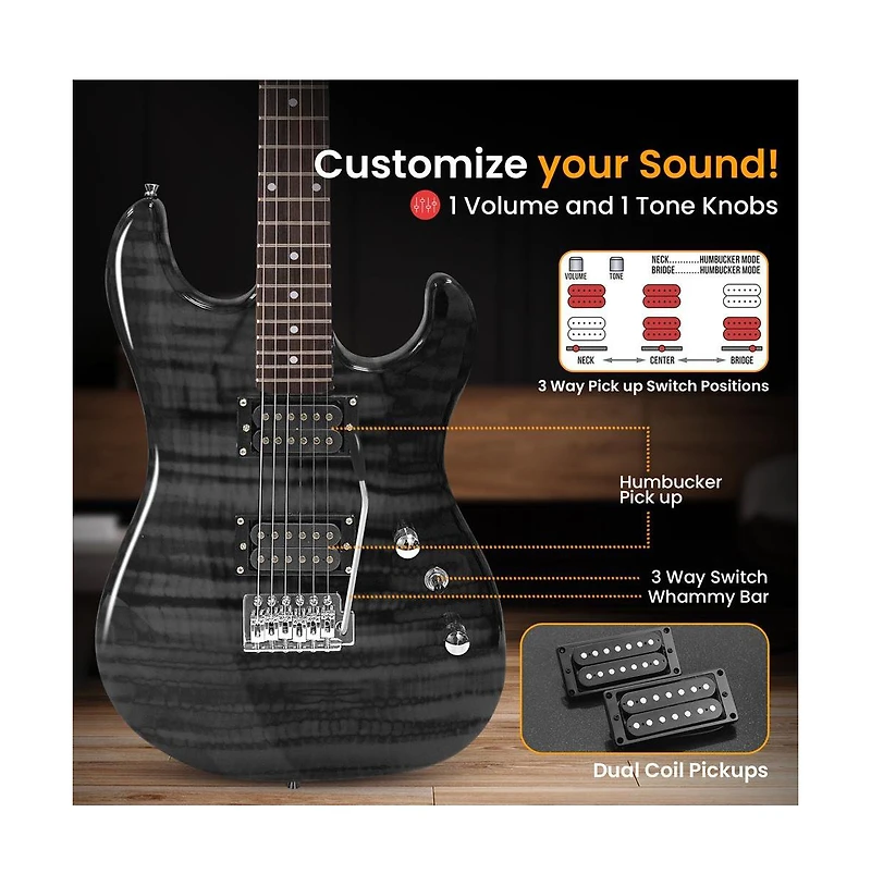 Pyle 6-String Electric Guitar Kit- Includes Amplifier with Accessory Kit