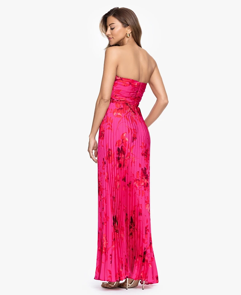 Betsy & Adam Women's Strapless Pleated Gown