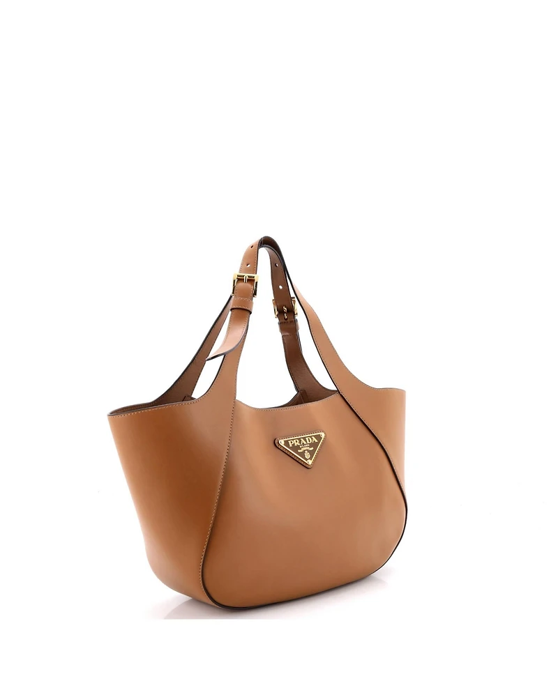 Pre-Owned Prada Medium Triangle Logo Buckle Handle Tote City Calfskin