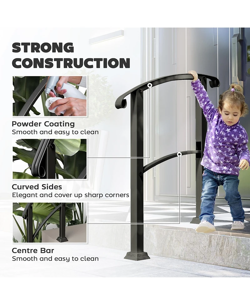 Outsunny 1-3 Step Handrails for Outdoor Steps, Metal Deck Railing