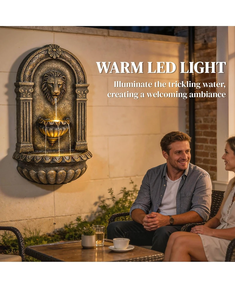 Outsunny Wall-Mounted 3-Tier Outdoor Fountain with Led Lights