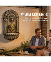 Outsunny Wall-Mounted 3-Tier Outdoor Fountain with Led Lights